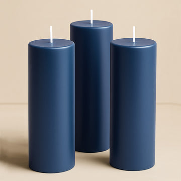 6-Pack Unscented Dripless Pillar Candles – 3"x9" Navy Blue Paraffin Wax with Smokeless Cotton Wicks, Clean & Long-Lasting 90-Hour Burn