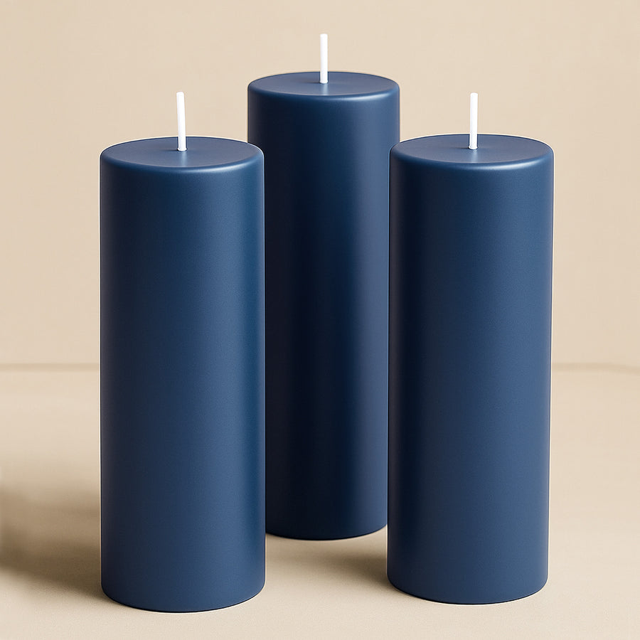 6-Pack Unscented Dripless Pillar Candles 3x9inch Navy Blue Paraffin Wax Smokeless Cotton Wicks