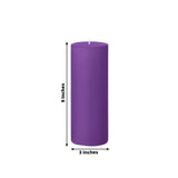 Purple pillar candle, 9 inches tall and 3 inches wide.