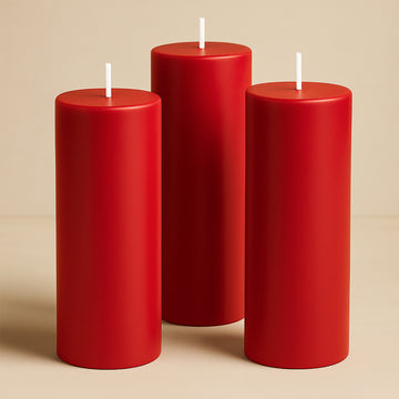 6-Pack Unscented Dripless Pillar Candles – 3"x9" Red Paraffin Wax with Smokeless Cotton Wicks, Clean & Long-Lasting 90-Hour Burn