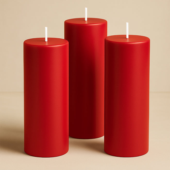 6-Pack Unscented Dripless Pillar Candles 3x9inch Red Paraffin Wax Smokeless Cotton Wicks