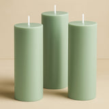 6-Pack Unscented Dripless Pillar Candles 3x9inch Sage Green Paraffin Wax Smokeless Cotton Wicks