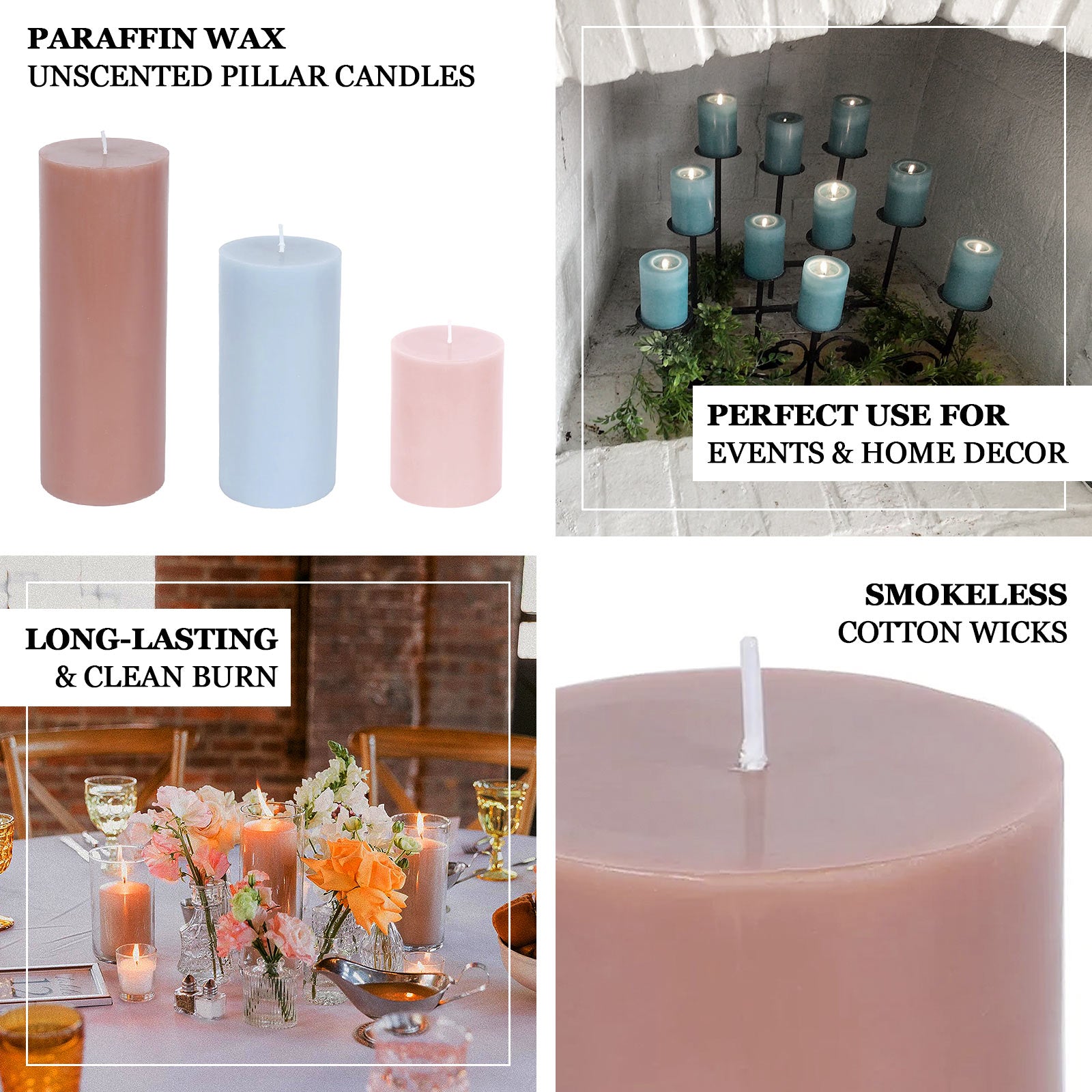TableclothsFactory Unscented Dripless Pillar Candles - Thumbnail 5