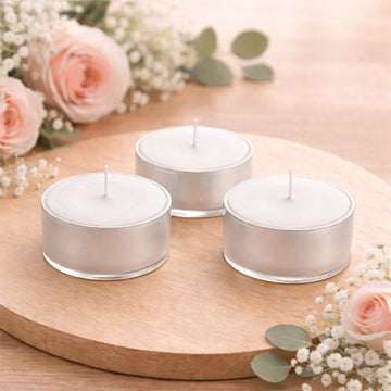 125 Pack White Tealight Candles – Unscented 5 Hour Clean Burning, Smokeless Cotton Wick in Metal Cups