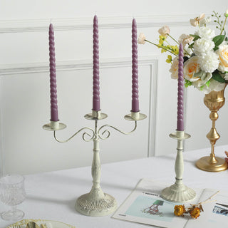 Create a Romantic Atmosphere with Violet Amethyst Premium Unscented Spiral Wax Taper Candles