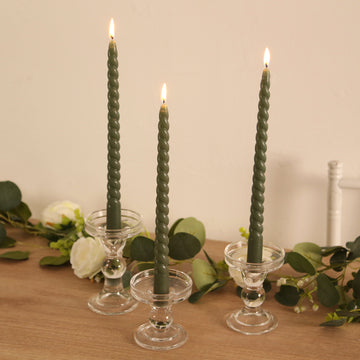 12 Pack 11" Dusty Sage Green Premium Unscented Spiral Wax Taper Candles, Long Burn Wick Dinner Candle Sticks