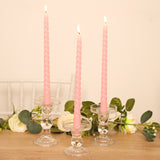 12-Pack Taper Candles Spiral Long Burn Wick Design Pink - Premium Unscented Wax Dinner Candle Sticks