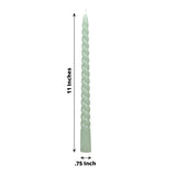 12 Pack 11inch Sage Green Premium Unscented Spiral Wax Taper Candles