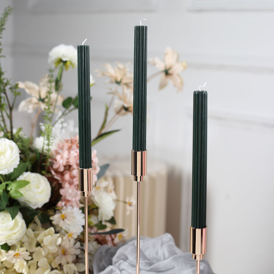 5 Pack | 9inch Hunter Emerald Green Premium Unscented Ribbed Wax Taper Candles