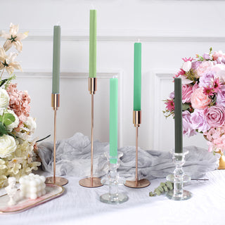 Experience the Captivating Glow of Green Premium Unscented Ribbed Wax Taper Candles