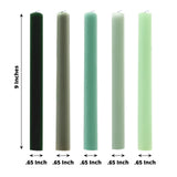 5 Pack 9inch Assorted Sage Green Premium Unscented Ribbed Wax Taper Candles