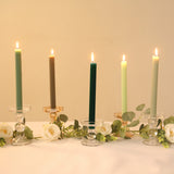 5 Pack 9inch Assorted Sage Green Premium Unscented Ribbed Wax Taper Candles