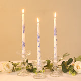 12 Pack 10inch French Toile Wax Taper Candles White and Blue Unscented Candles