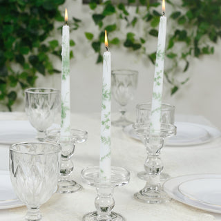 French Toile Taper Candles in White and Sage Green
