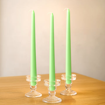 10-Pack Taper Candles Premium Wax Design Apple Green - Unscented Candles for Upscale Settings 10"