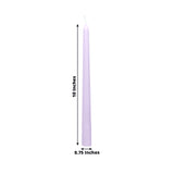 Purple taper candle, 10 inches tall and 0.75 inches wide.