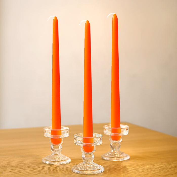 10-Pack Taper Candles Premium Wax Design Orange - Unscented Candles