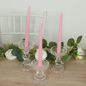 12-Pack Taper Candles Premium Wax Design Pink - Unscented Candles for Upscale Settings 10"