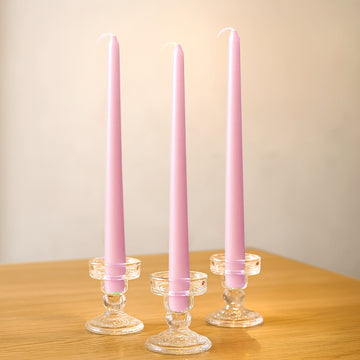 10-Pack Taper Candles Premium Wax Design Pink - Unscented Candles for Upscale Settings 10"