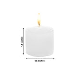 White candle with flame, measuring 1.5 inches.