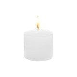 White pillar candle with a flickering flame