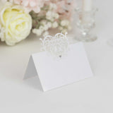 50 Pack White Wedding Table Number Cards with Laser Cut Hollow Heart Design Top