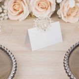 50 Pack White Wedding Table Number Cards with Laser Cut Hollow Heart Design Top