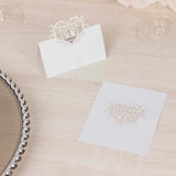 50 Pack White Wedding Table Number Cards with Laser Cut Hollow Heart Design Top