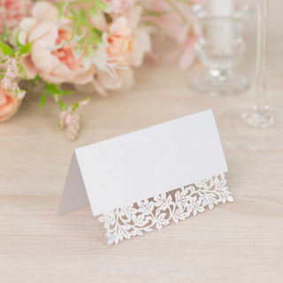 Add a Whimsical Touch with White Leaf Vine Design Place Cards