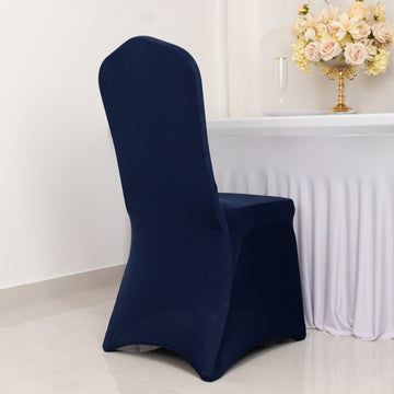 Premium Spandex Chair Cover with Foot Pockets for Banquet Chairs Navy Blue - Stretch 220GSM Fitted Slipcover