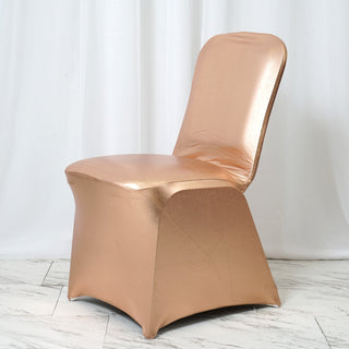 Shiny Metallic Rose Gold Spandex Banquet Chair Cover