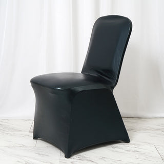 Enhance Your Event with the Shiny Metallic Black Spandex Banquet Chair Cover