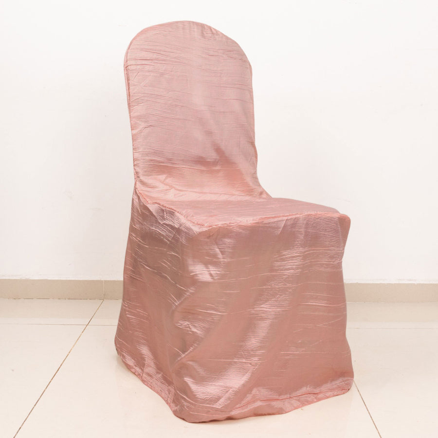 Dusty Rose Crinkle Crushed Taffeta Banquet Chair Cover, Reusable Wedding Chair Cover