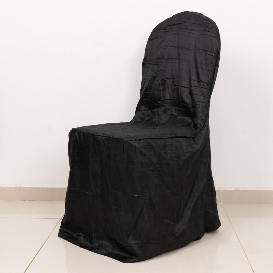 Black Crinkle Crushed Taffeta Banquet Chair Cover, Reusable Wedding Chair Cover