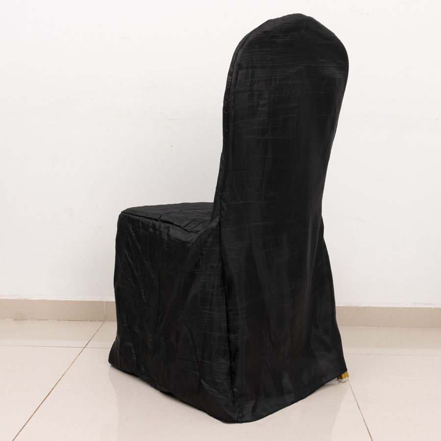 Black Crinkle Crushed Taffeta Banquet Chair Cover, Reusable Wedding Chair Cover