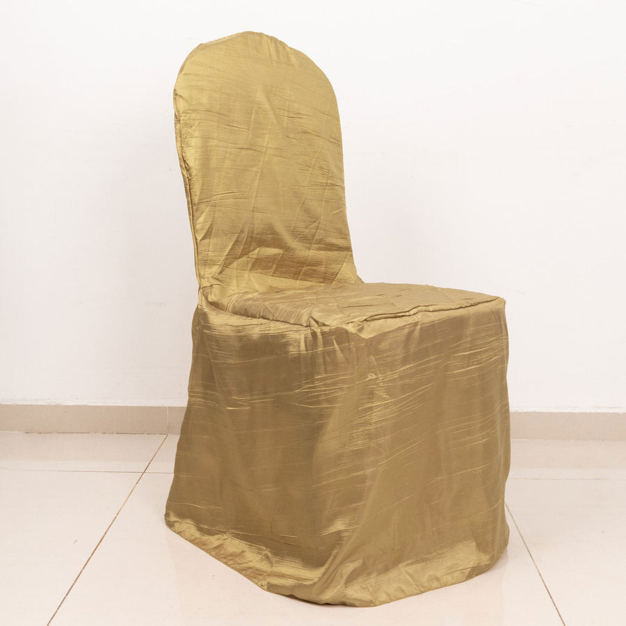 Gold Crinkle Crushed Taffeta Banquet Chair Cover, Reusable Wedding Chair Cover