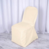 10 Pack Beige Polyester Banquet Chair Covers, Reusable Stain Resistant Slip On Chair Covers