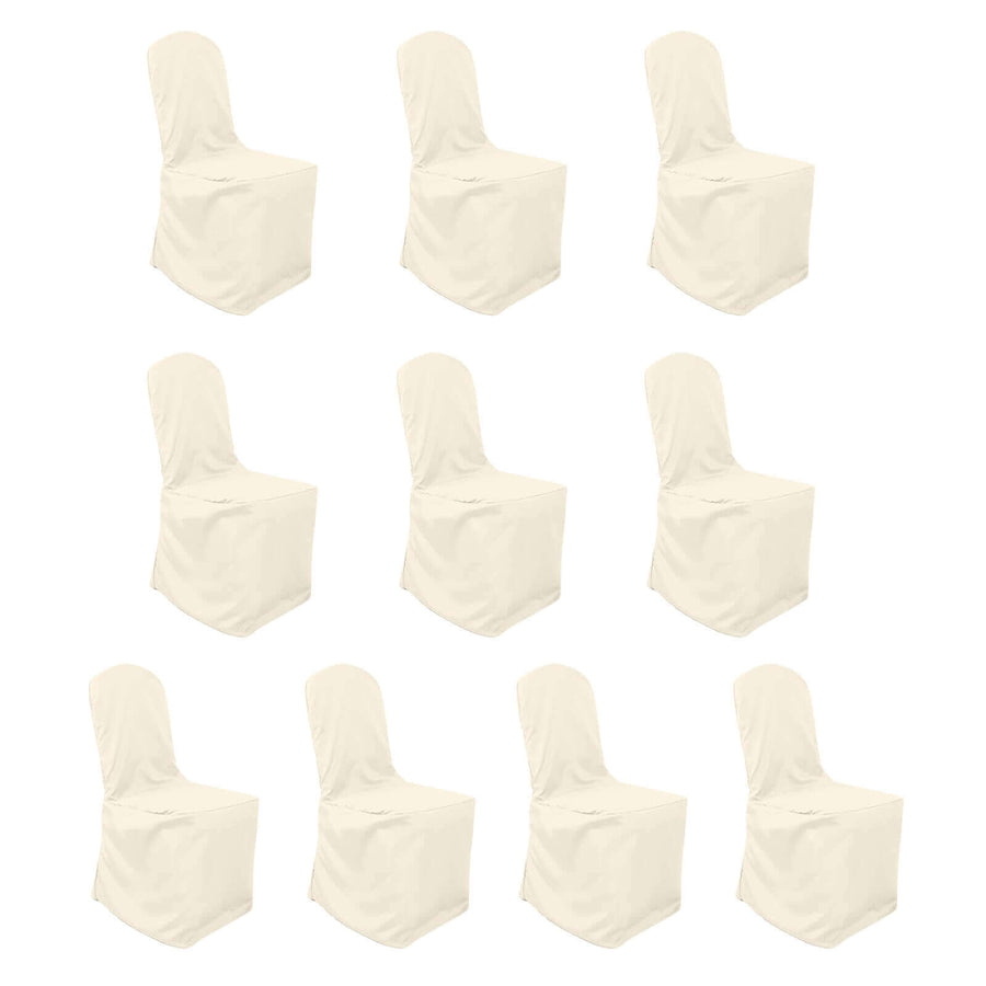 10 Pack Beige Polyester Banquet Chair Covers, Reusable Stain Resistant Slip On Chair Covers