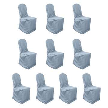 10 Pack Dusty Blue Polyester Banquet Chair Covers, Reusable Stain Resistant Slip On Chair Covers