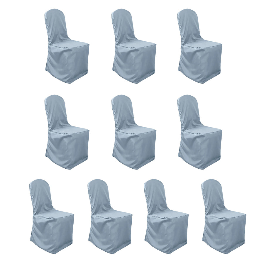 10 Pack Dusty Blue Polyester Banquet Chair Covers, Reusable Stain Resistant Slip On Chair Covers