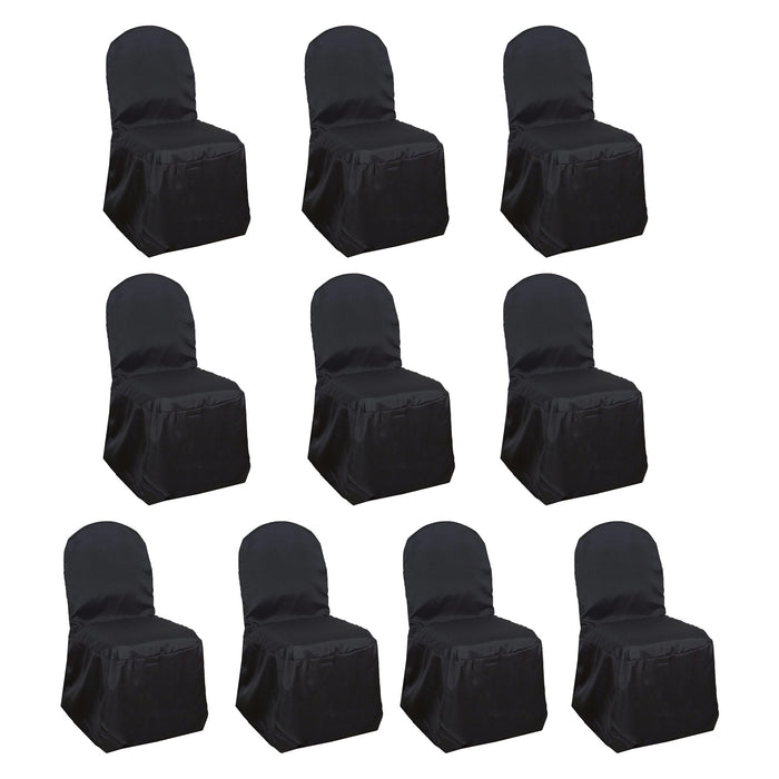 10 Pack Black Polyester Banquet Chair Cover, Reusable Stain Resistant Slip On Chair Cover
