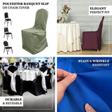 Navy Blue Polyester Banquet Chair Cover, Reusable Stain Resistant Slip On Chair Cover