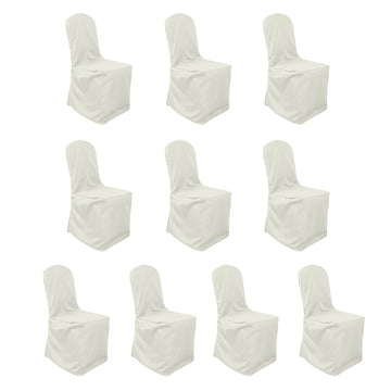10 Pack Ivory Polyester Banquet Chair Cover, Reusable Stain Resistant Slip On Chair Cover
