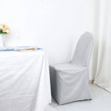 Silver Polyester Banquet Chair Cover, Reusable Stain Resistant Slip On Chair Cover