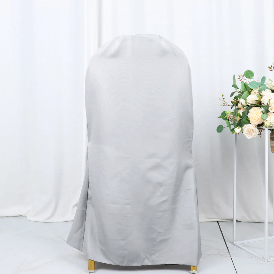Silver Polyester Banquet Chair Cover, Reusable Stain Resistant Chair Cover