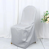 10 Pack Silver Polyester Banquet Chair Covers, Reusable Stain Resistant Slip On Chair Covers