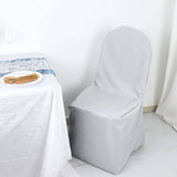 10 Pack Silver Polyester Banquet Chair Covers, Reusable Stain Resistant Slip On Chair Covers