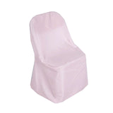 10 Pack Blush Polyester Folding Chair Covers, Reusable Stain Resistant Slip On Chair Covers