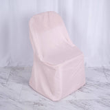 10 Pack Blush Polyester Folding Chair Covers, Reusable Stain Resistant Slip On Chair Covers