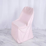 10 Pack Blush Polyester Folding Chair Covers, Reusable Stain Resistant Slip On Chair Covers